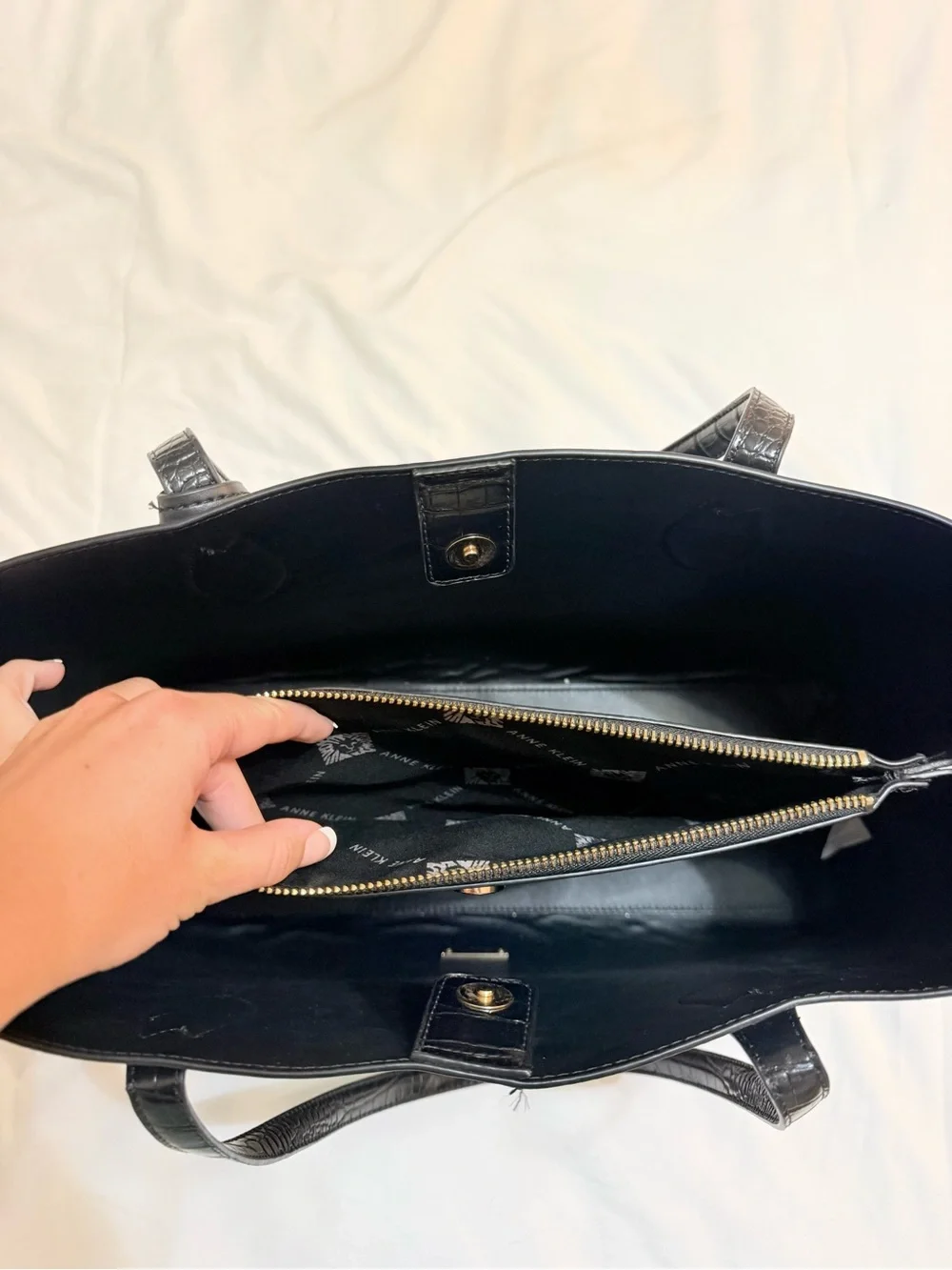Anne Klein Black Croc-Embossed Leather Tote